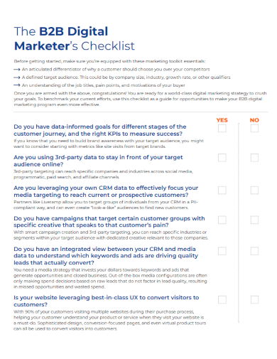 sample b2b digital marketers checklist template
