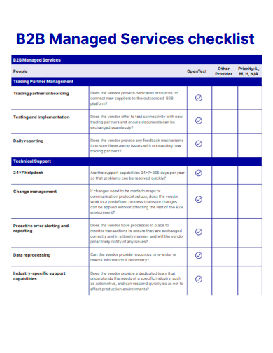 sample b2b managed services checklist template