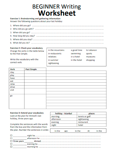 sample beginner writing worksheet template