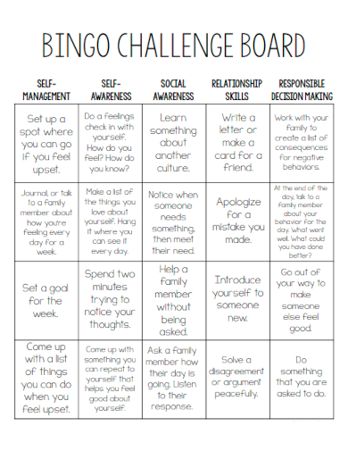sample bingo challenge board template