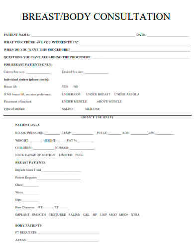sample body consultation form template