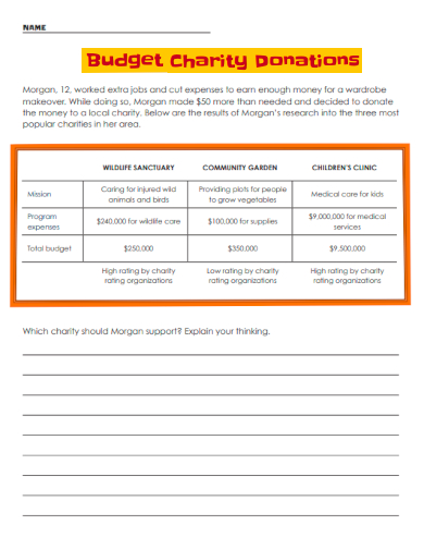 sample budget charity donation template