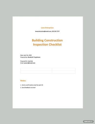 sample building construction inspection checklist template