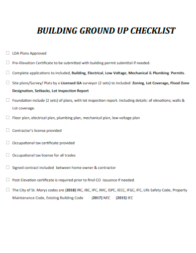 sample building ground up checklist template