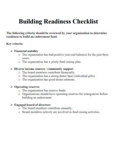 sample building readiness checklist template