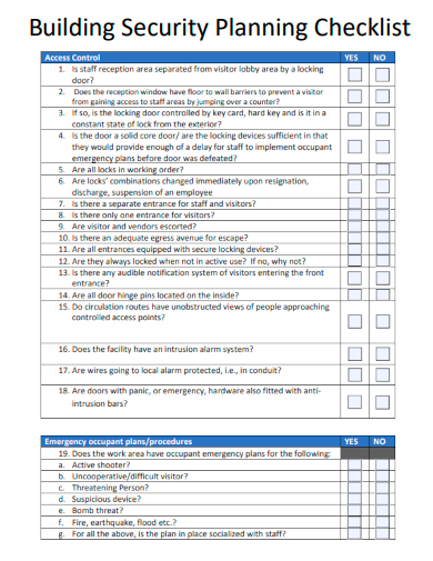 sample building security planning checklist template