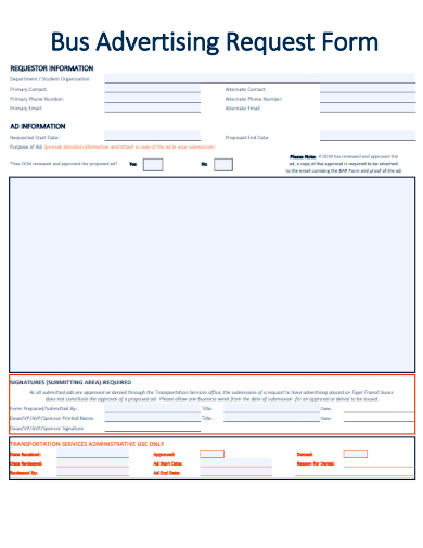 sample bus advertising request form template