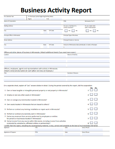 sample business activity report template