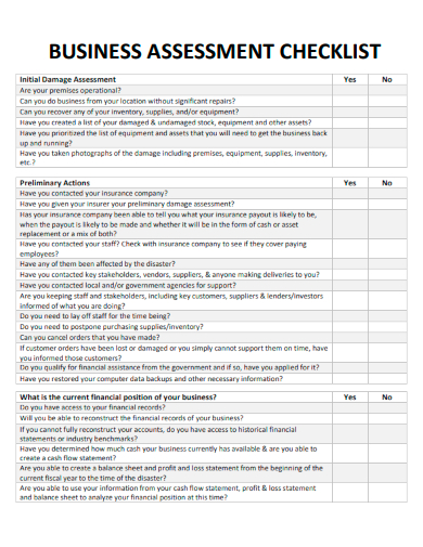 sample business assessment checklist template