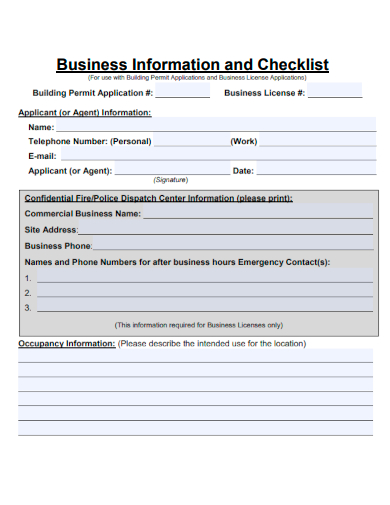 sample business information checklist template