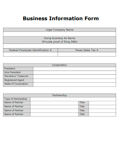 sample business information form template