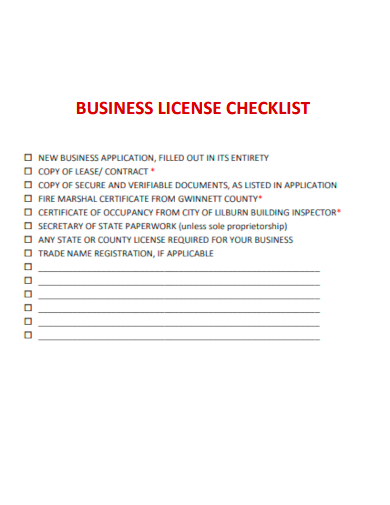 sample business license checklist template