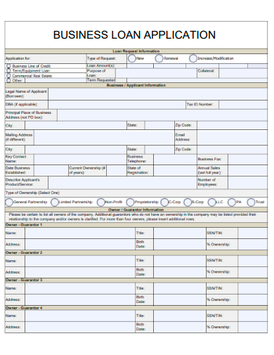sample business loan application template