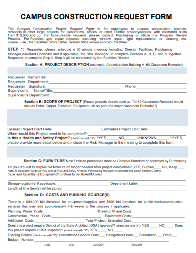 sample campus construction request form template