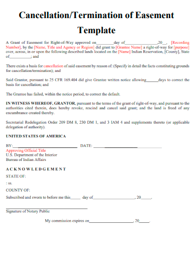 sample cancellation termination of easement template