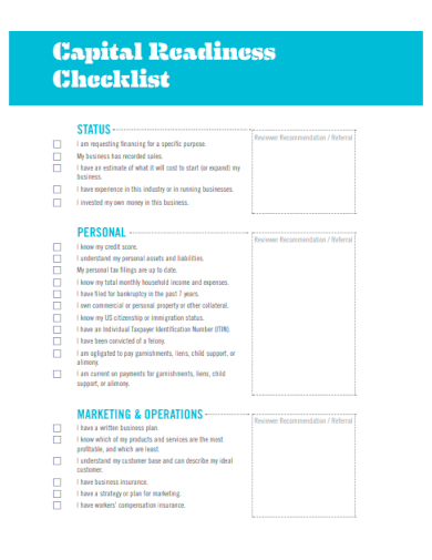 sample capital readiness checklist template