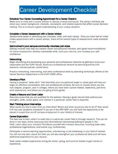 sample career development checklist template
