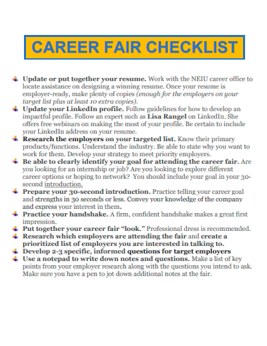 sample career fair checklist template