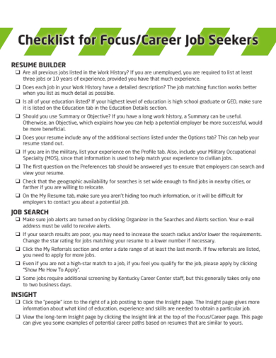 sample career job seekers checklist template