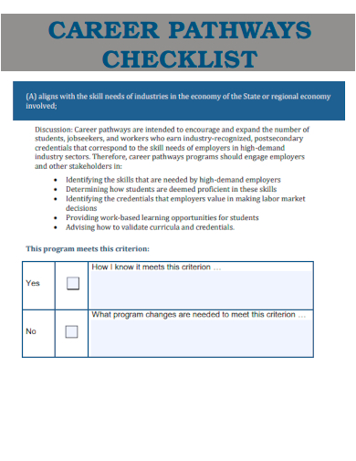 sample career pathways checklist template