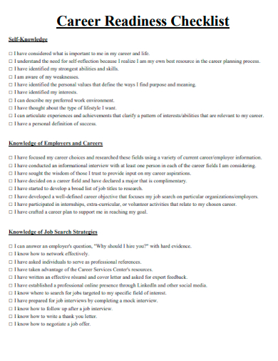 sample career readiness checklist template