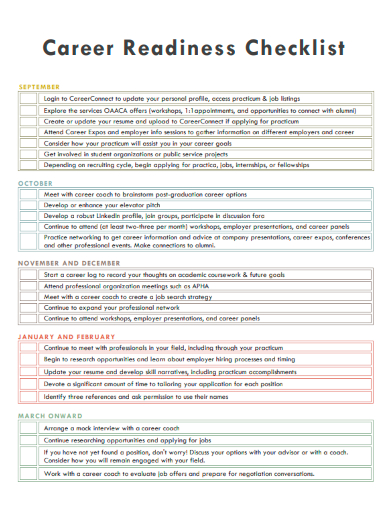 sample career readiness checklists template