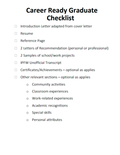 sample career ready graduate checklist template