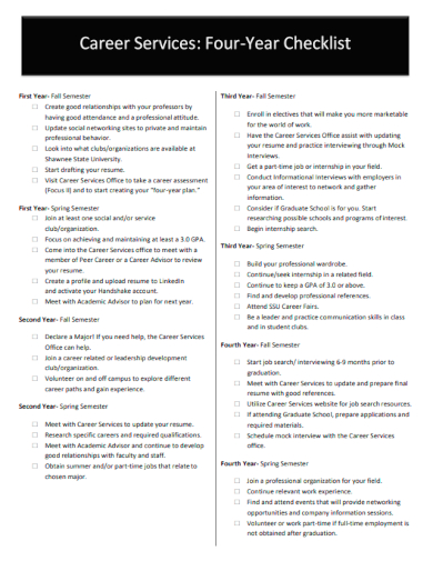 sample career services four year checklist template