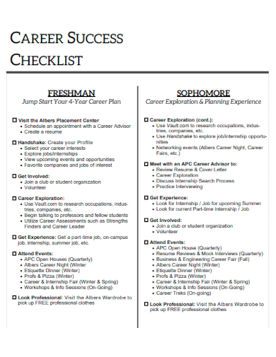sample career success checklist template