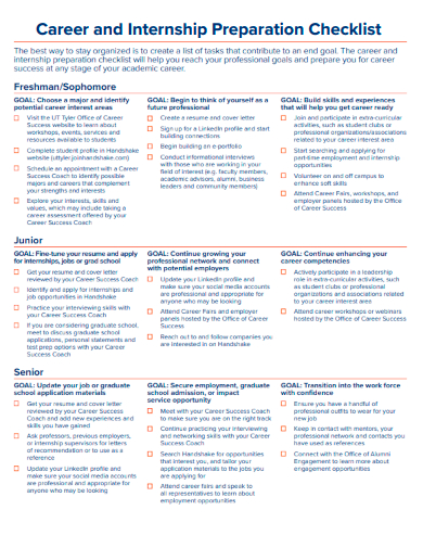 sample career and internship preparation checklist template