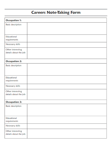 sample careers note taking form template