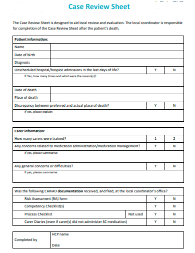 sample case review sheet template