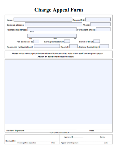 sample charge appeal form template
