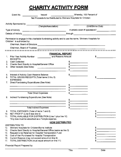 sample charity activity form template
