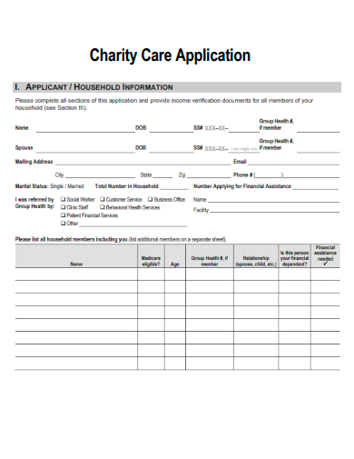 sample charity care application template