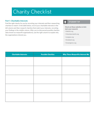 sample charity checklist template