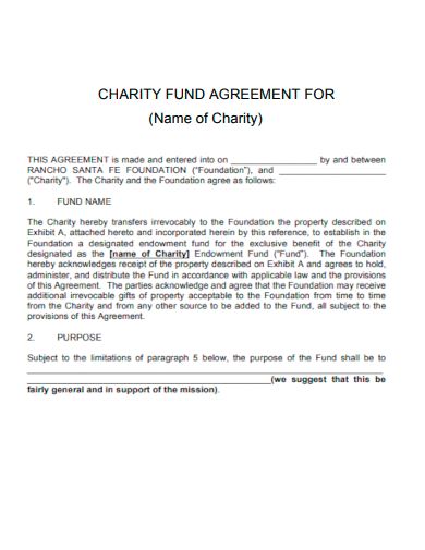 sample charity fund agreement template