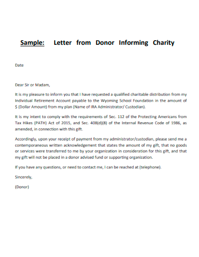 sample charity letter from donor template