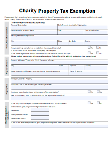 sample charity property tax exemption template