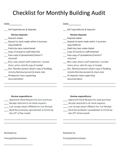 sample checklist for monthly building audit template