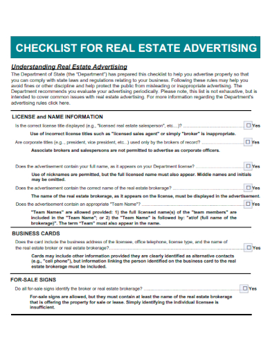 sample checklist for real estate advertising template