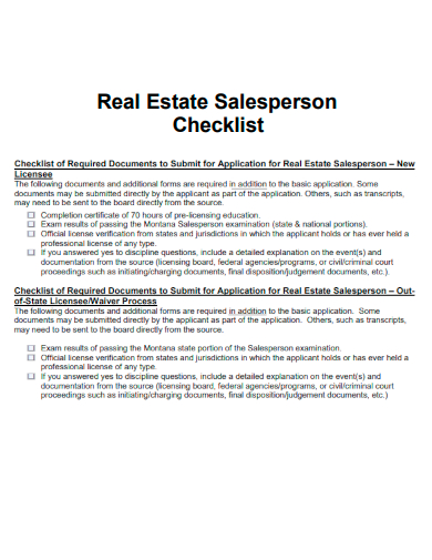 sample checklist for real estate salesperson template