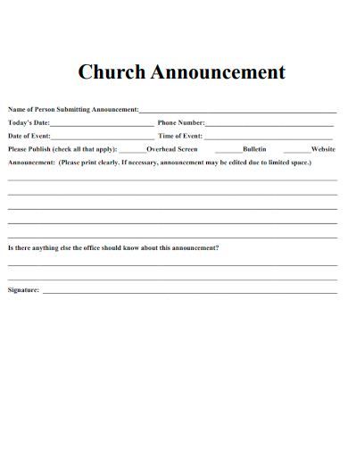 sample church announcement template