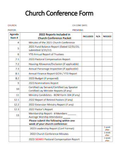sample church conference form template