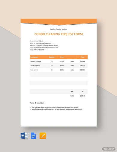 sample cleaning request form template