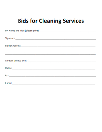 sample cleaning service bids form template