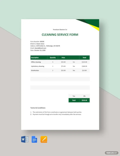 sample cleaning service form template