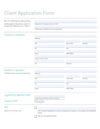 sample client application form template