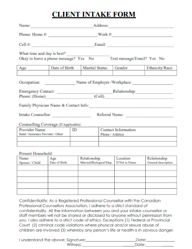 sample client intake form template