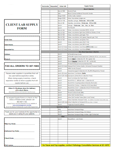 sample client lab supply form template